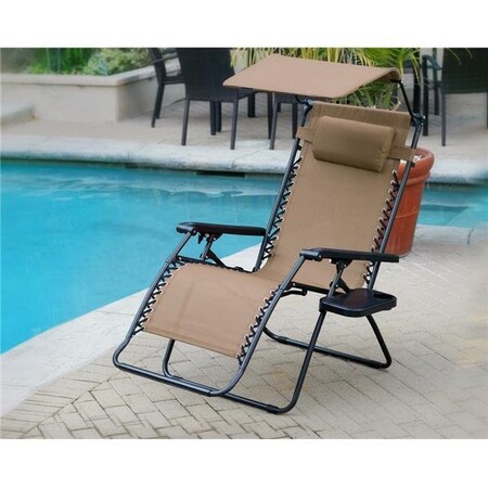 Propation GC12-2  Oversized Zero Gravity Chair with Sunshade & Drink Tray; Tan - Set of 2 PR1081336